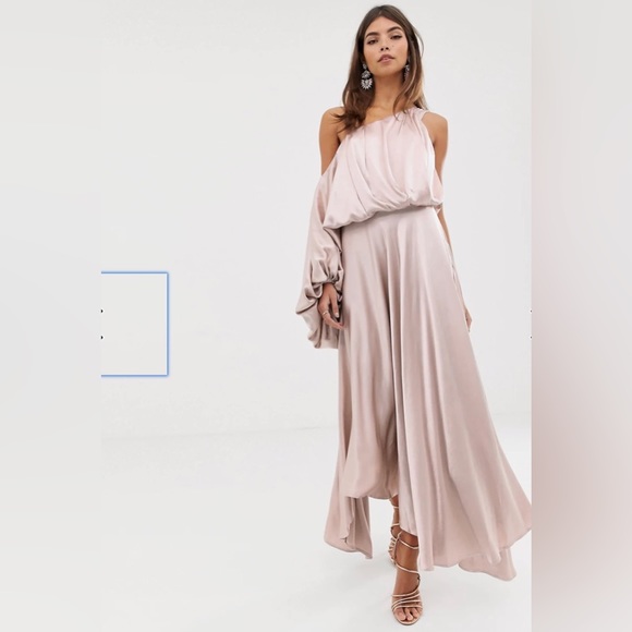 ASOS EDITION blouson one shoulder dress in satin - Picture 4 of 5